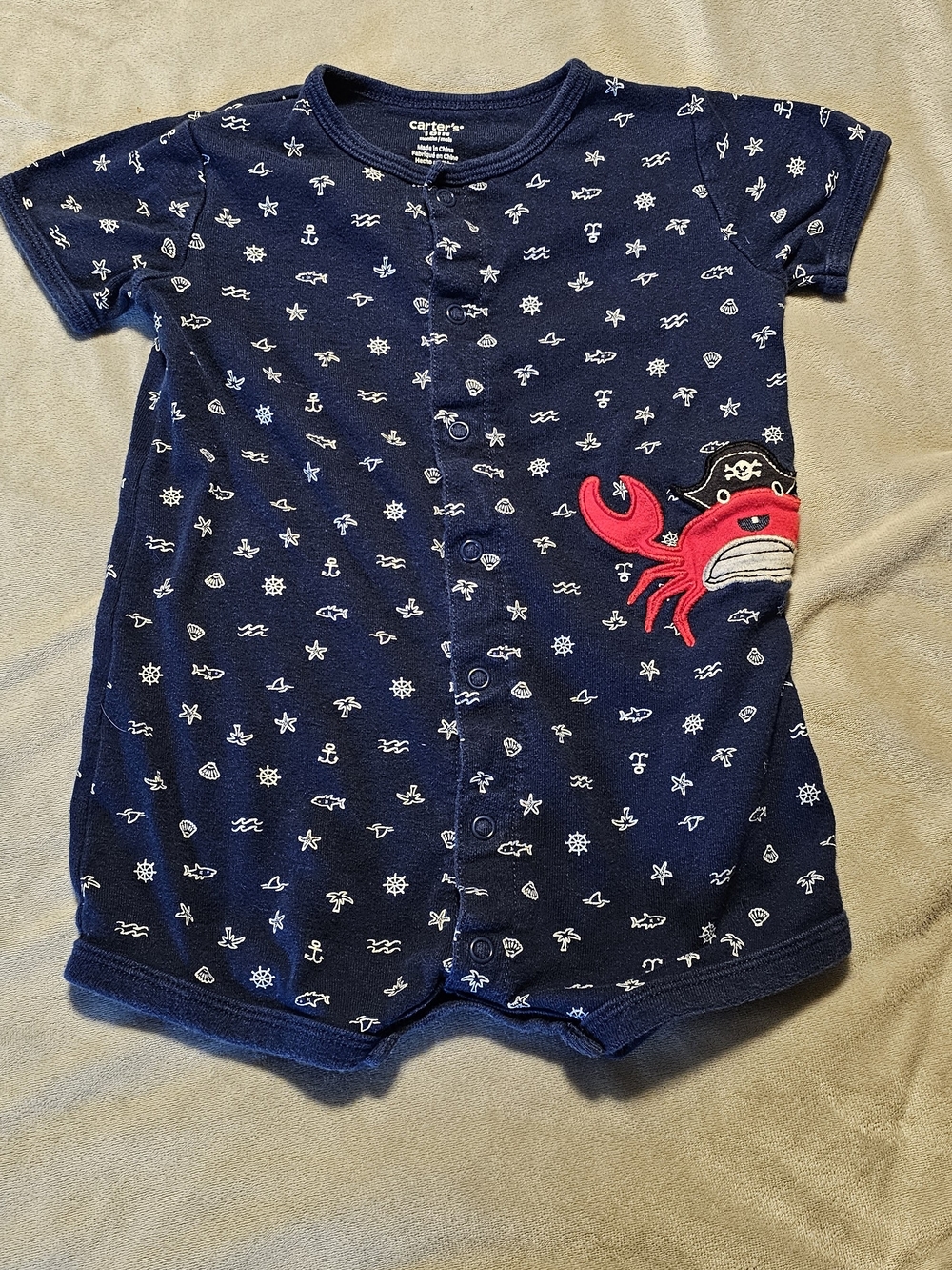 Carter's Navy One-Piece Romper with Red Crab Applique